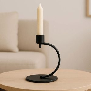 Minimalist Black Metal Candle Holder Sleek Home Decor for Living Room