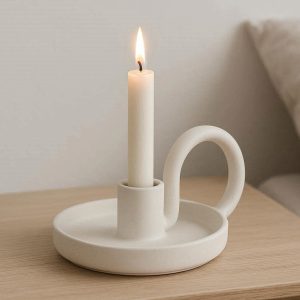 White Ceramic Candle Holder Minimalist Style for Bedroom Decor