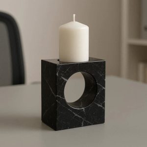Black Marble Candle Holder Minimalist Accent for Office Decor