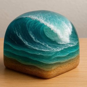 Layered Resin Ocean Wave Art Paperweight Desk Sculpture