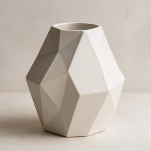 Geometric Ceramic Vase with Angular Lines for Modern Decor